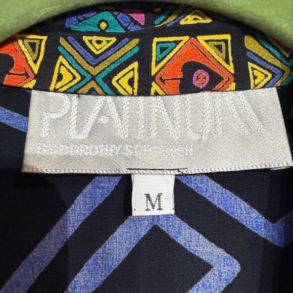 Platinum Blue Geometric Oversized Vintage Button Down Blouse Sz M - Picture 5 of 10